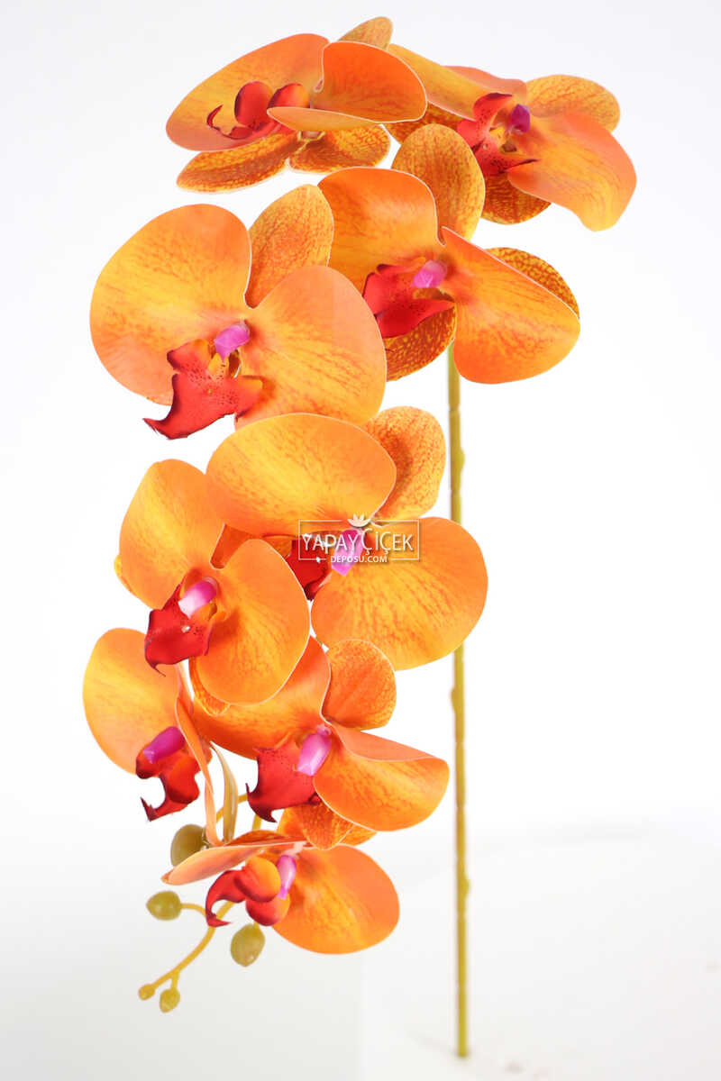 Yapay Dal Baskılı Orkide Çiçeği 88 cm Turuncu