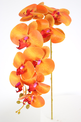 Yapay Çiçek Deposu - Yapay Dal Baskılı Orkide Çiçeği 88 cm Turuncu