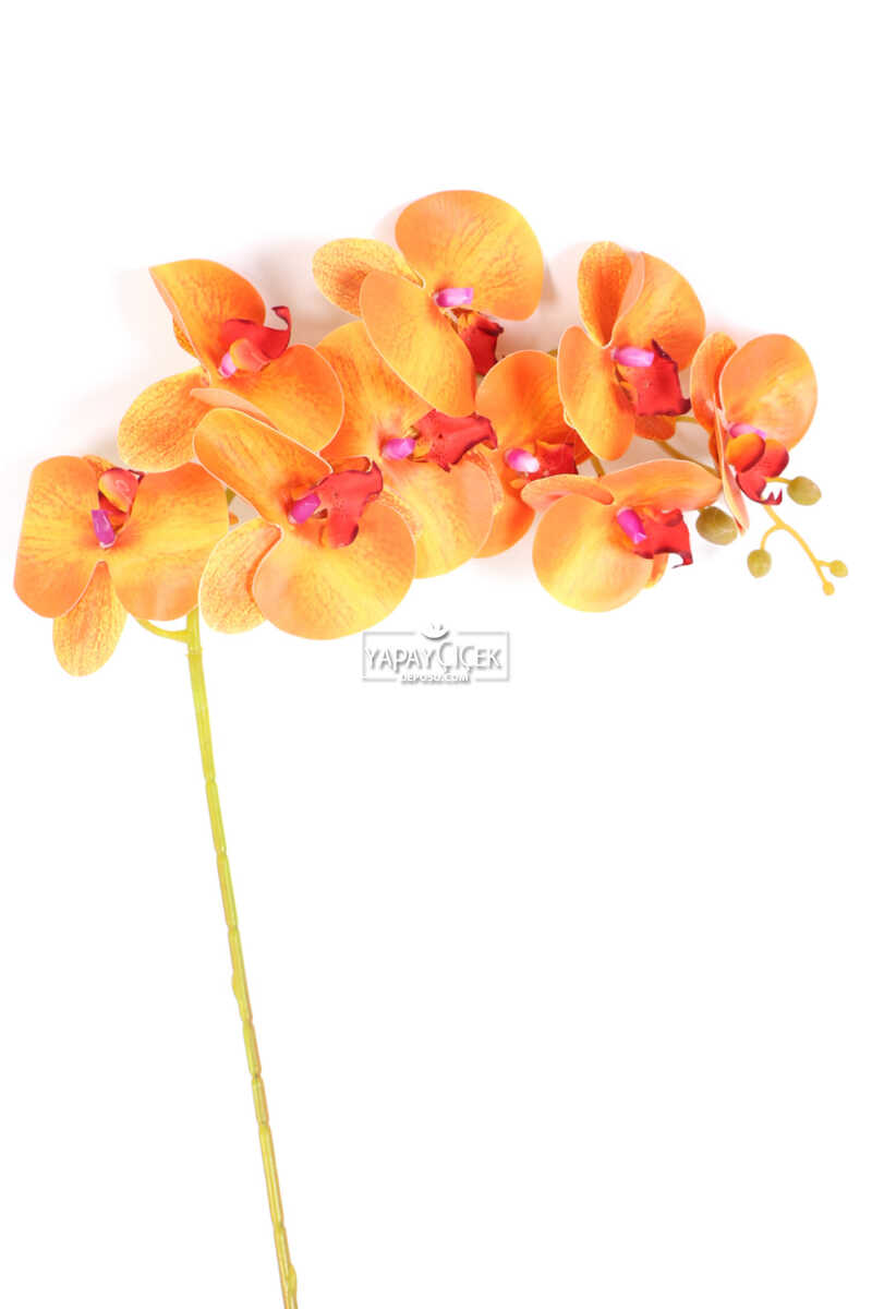 Yapay Dal Baskılı Orkide Çiçeği 88 cm Turuncu