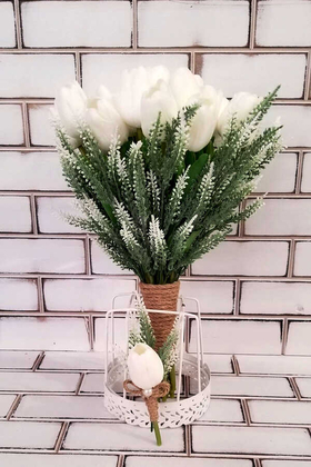 Yapay Çiçek Deposu - Gelin Çiçeği Evo Beyaz Islak Lale 2li set