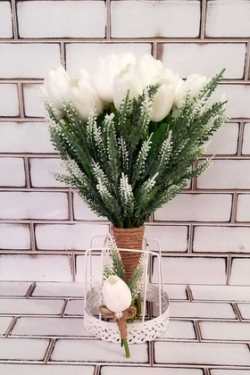 Gelin Çiçeği Evo Beyaz Islak Lale 2li set - Yapay Çiçek Deposu