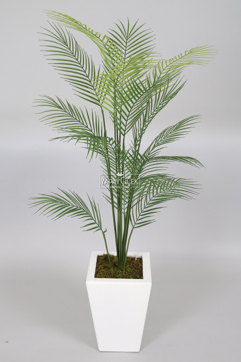 Beyaz Saksıda 15 Yapraklı Yapay Areka Palmiyesi Ağacı 150 cm Feniks
