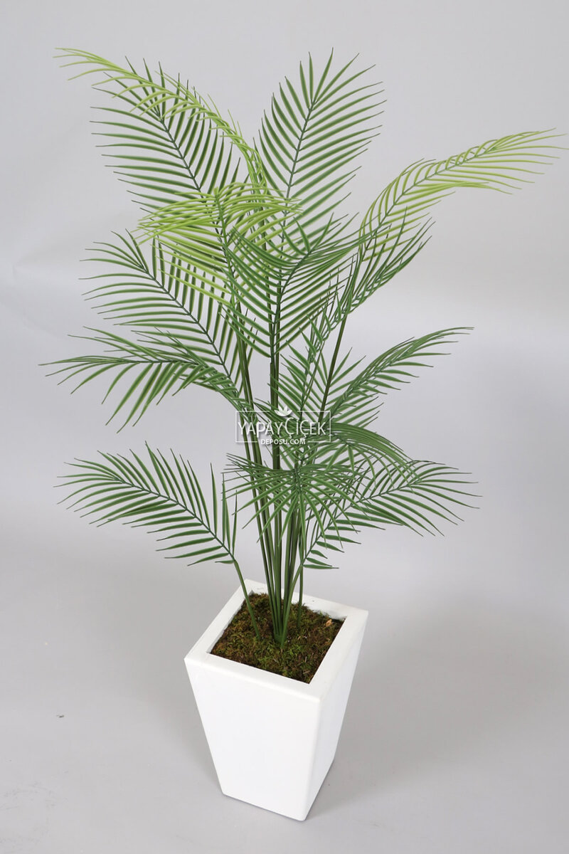 Beyaz Saksıda 15 Yapraklı Yapay Areka Palmiyesi Ağacı 150 cm Feniks