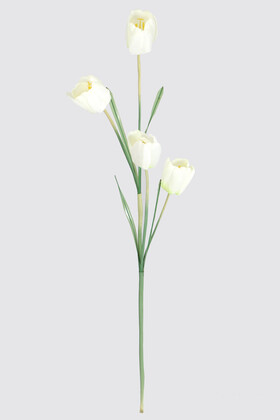 Yapay Çiçek Deposu - Yapay Çiçek Uzun Dal 4 lü Lale 110 cm Beyaz