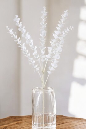 Yapay Retro Pastel Okaliptus Dalı 80 cm Beyaz - Yapay Çiçek Deposu