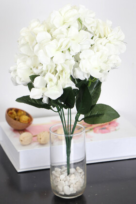 Yapay Çiçek Deposu - Yapay 7 Dallı Ortanca Demeti 35 cm Beyaz