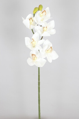 Yapay Islak Dokulu Premium Singapur Orkide Çiçeği 72 cm Beyaz - Thumbnail