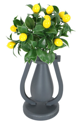 Yapay Çiçek Deposu - Dekoratif Mini Vazoda Yapay Limon Demeti 30 cm