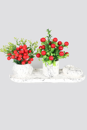 Mermer Desenli Tepsili Yapay Kuru Çiçek Tanzimi 3lü Set Model 5 - Thumbnail