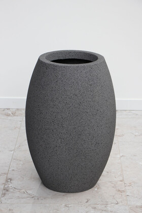 Fiber Stone Saksı Elips Model Beton Dokulu 65 cm Gri-Siyah (Kırılmaz-Çizilmez) - 2