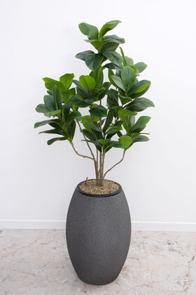 Fiber Stone Saksı Elips Model Beton Dokulu 65 cm Gri-Siyah (Kırılmaz-Çizilmez) - 4