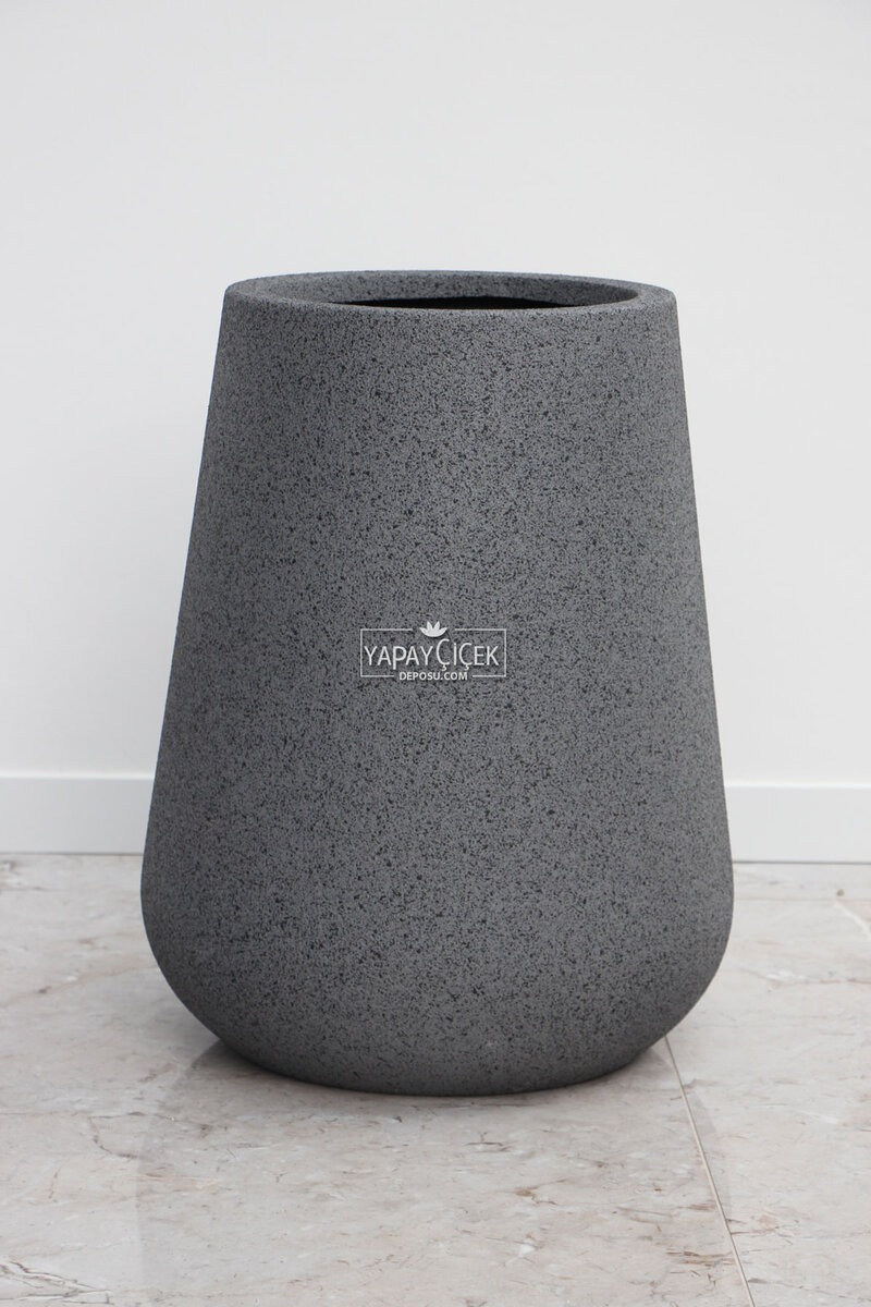 Fiber Stone Saksı Lale Model Beton Dokulu 60 Cm Gri-siyah (kırılmaz-çizilmez)
