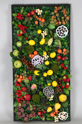 Yapay Çiçek Deposu - Ahşap Panoda Bitki Duvar Meyve Bahçesi Tablo 50 cm x 100 cm