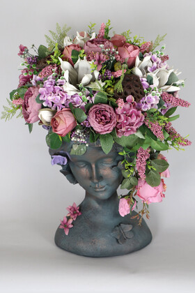 Dev Helen Heykel Büst Saksıda Çiçek Aranjmanı 60 cm Pastel Tonlar - Thumbnail