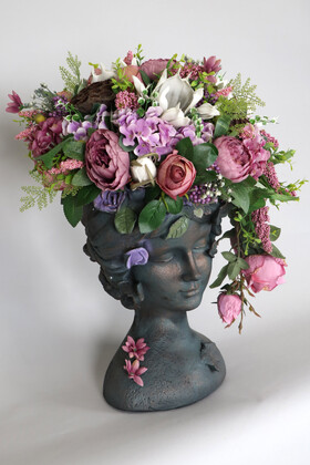 Dev Helen Heykel Büst Saksıda Çiçek Aranjmanı 60 cm Pastel Tonlar - Thumbnail