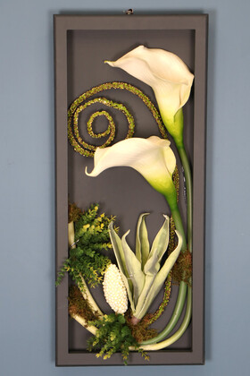 Yapay Çiçek Deposu - Dekoratif Çiçekli Çerçeve Tablo 30cmx70cm Kod:125