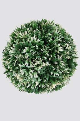 Yapay Çiçek Deposu - Defne Yapraklı Şimşir Top 38 cm Yeşil Beyaz
