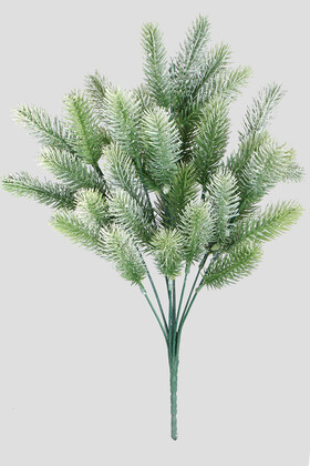Yapay Çiçek Deposu - 9 Dal Büyük Dikenli Çam Ara Dal Bitki Demeti 43 cm Karlı Yeşil