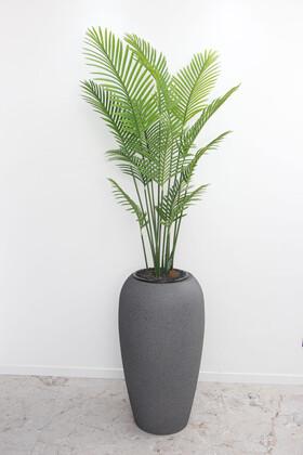 Fiber Stone Saksı Dev Fıçı Model Beton Dokulu 100 cm Gri-Siyah (Kırılmaz-Çizilmez) - 3