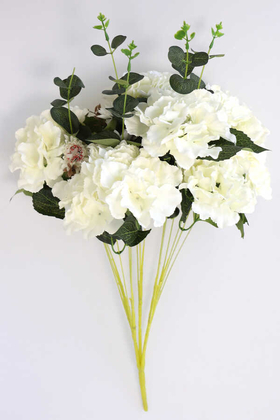 Yapay Çiçek 15 Dal Ortanca Gerbera Okaliptus Çiçekli Nirvana Demet Beyaz - Thumbnail