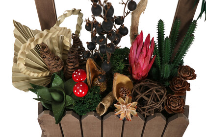 Ahşap Saksıda Yapay Succulent Bahçesi Boynuz Model - Thumbnail