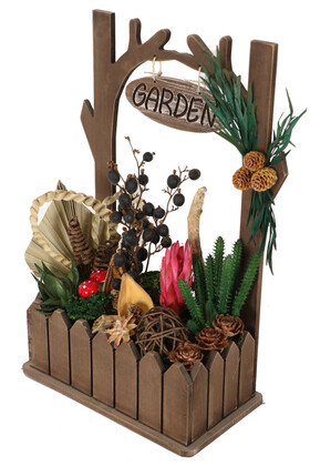 Yapay Çiçek Deposu - Ahşap Saksıda Yapay Succulent Bahçesi Boynuz Model