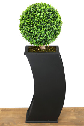 Kavisli Ahşap Saksıda Yapay Top Şimşir Ağacı 110 cm - Thumbnail
