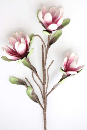 Yapay Çiçek Deposu - Exclusive Yapay İri Yapraklı Lateks Manolya Çiçeği 100 cm Pembe