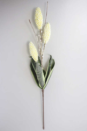 Yapay Çiçek Deposu - Exclusive Tropik Meyveli İri Yapraklı Egzotik 3 Lü Uzun Dal 85 cm Ekru