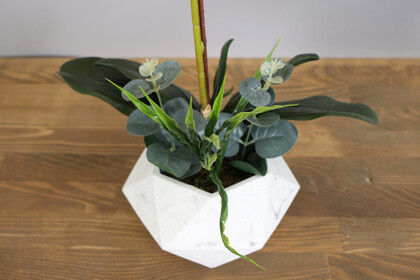 Beton Saksıda Yapay Baskılı Islak Orkide 55 cm Pembe Çizgili - Thumbnail