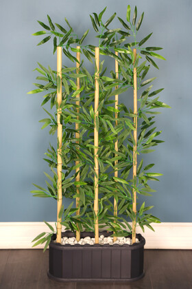 Dekoratif Saksıda Islak Yapraklı 5 Çubuklu Bambu Seperatör (20x50x135cm) - Yapay Çiçek Deposu
