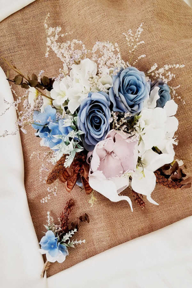 Yapay Çiçek Deposu - Carla Mavi Beyaz Pembe Pastel Tonlar Gelin Çiçeği 2li Set