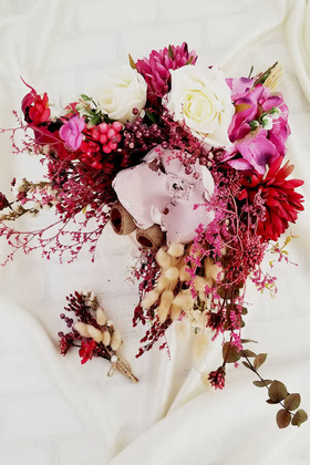 Yapay Çiçek Deposu - Carmen Pembe Mor Tonlar Gelin Çiçeği 2li Set