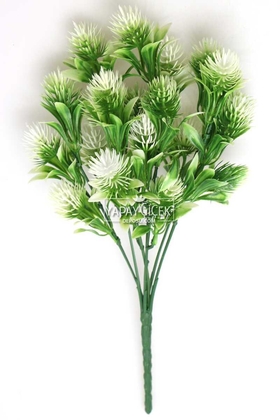 Yapay Çiçek Deposu - Yapay Yumuşak Dikenli Yeşillik Demeti Beyaz