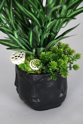 Çoklu Yüz Beton Saksıda Kabarık Yapay Bitki 38 cm Yeşil Beyaz - Thumbnail