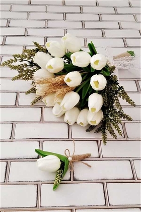 Yapay Çiçek Deposu - Daipe Gelin Buketi Beyaz Islak Lale 2li Set