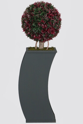 Yapay Çiçek Deposu - Kavisli Ahşap Saksıda Yapay Top Şimşir Defne Yapraklı Ağaç 115 cm