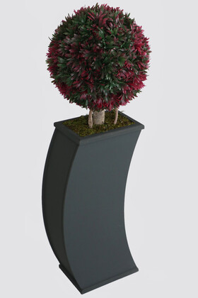 Kavisli Ahşap Saksıda Yapay Top Şimşir Defne Yapraklı Ağaç 115 cm - Thumbnail