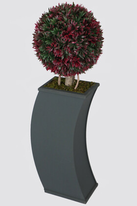 Kavisli Ahşap Saksıda Yapay Top Şimşir Defne Yapraklı Ağaç 115 cm - Thumbnail