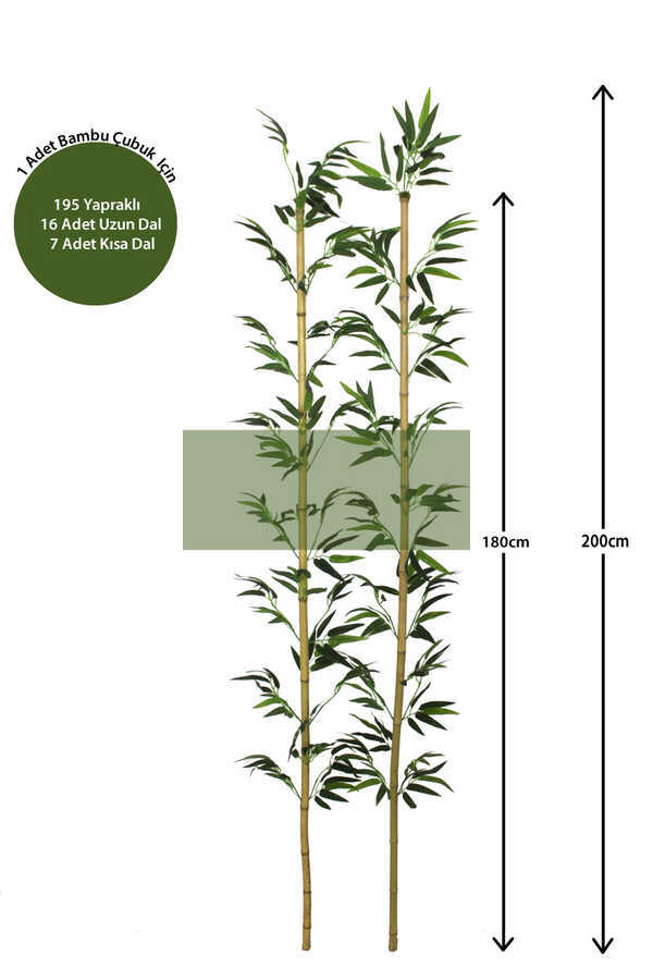 200 Cm Yapay 23 Dal Yapraklı Doğal Bambu Tip4