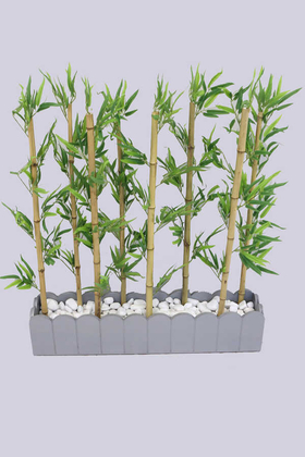 Yapay Bambu Seperatör 8 Adet Bambu Çubuklu Egzotik Yapraklı (20x100x110 cm) - Thumbnail