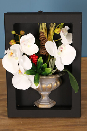 Yapay Çiçek Deposu - Dekoratif Çiçekli Çerçeve Tablo 21cmx30cm Kod:123