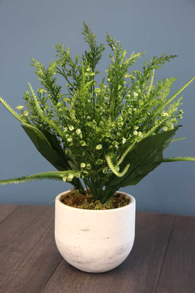 Yapay Çiçek Deposu - Beton Saksıda Dev Tomurcuk Bitkisi 45cm Yeşil
