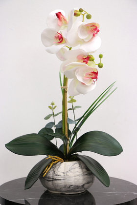 Dekoratif 2li Mini Yapay Islak Orkide Tanzimi Beyaz-Pembe 45 cm - Thumbnail