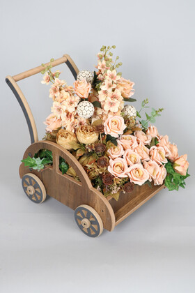 Büyük Boy Ahşap Arabada Yapay Çiçek Aranjmanı Şebboy (40cmx50cmx65cm) - Thumbnail
