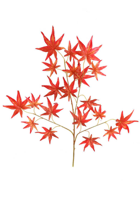 Yapay Çiçek Deposu - Yapay Çınar Ağacı Dalı Yapay Yaprak 65 cm Kızıl