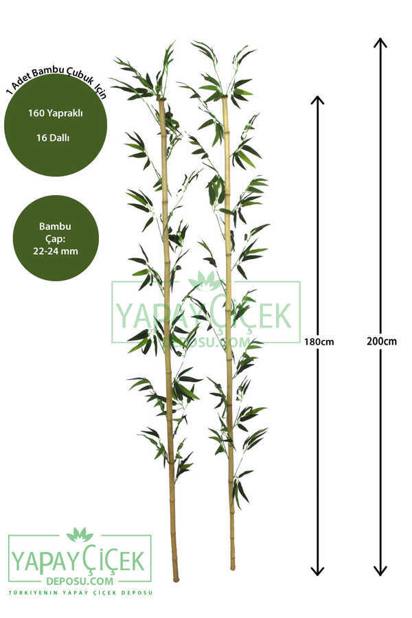 200 Cm Yapay 16 Dal Yapraklı Doğal Bambu Tip7