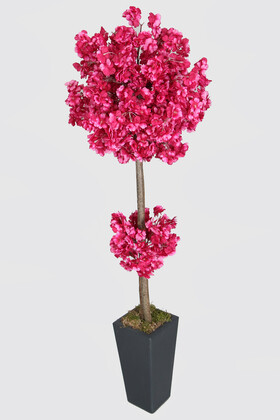 Yapay Çiçek Deposu - Ahşap Saksıda Yapay Bahar Dalı Ağacı Mürdüm 150 cm
