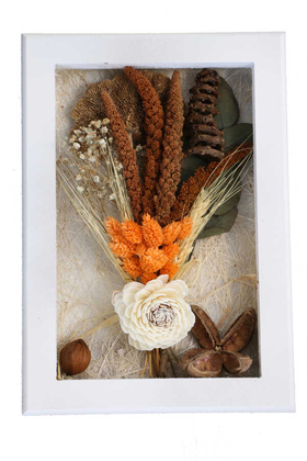 Yapay Çiçek Deposu - Dekoratif Kuru Çiçek Çerçeve Tablo 30 cm Hazan
