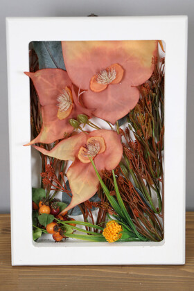 Yapay Çiçek Deposu - Dekoratif Çiçekli Çerçeve Tablo 21cmx30cm Kod:127